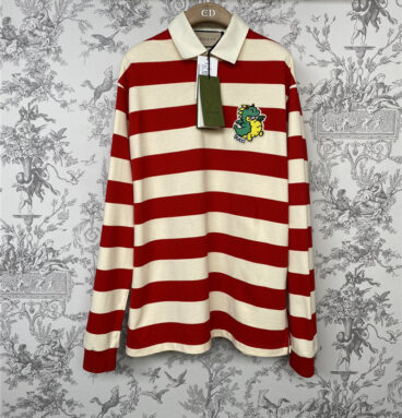 gucci POLO collar striped sweatshirt