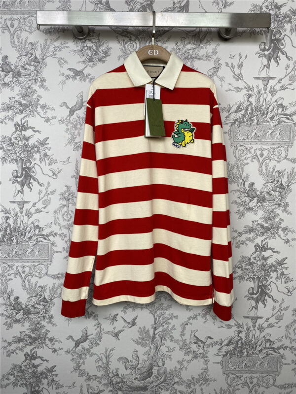 gucci POLO collar striped sweatshirt