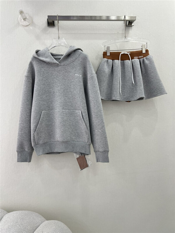 miumiu hooded sweatshirt + mini skirt set