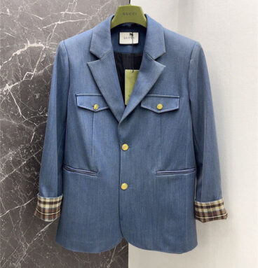 gucci vintage style denim blue washed blazer