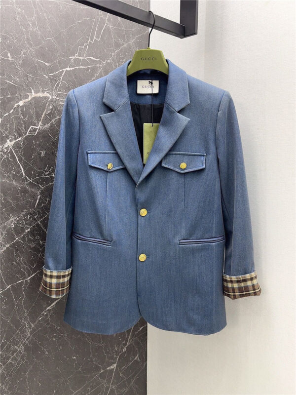 gucci vintage style denim blue washed blazer