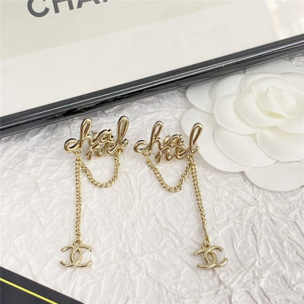 chanel letter double c tassel chain earrings