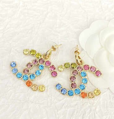 chanel colorful rhinestone double c stud earrings