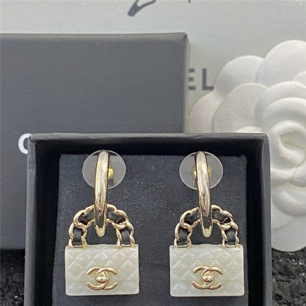 chanel leather chain vintage lock earrings