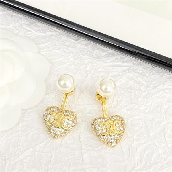 celine Arc de Triomphe full diamond love pearl earrings