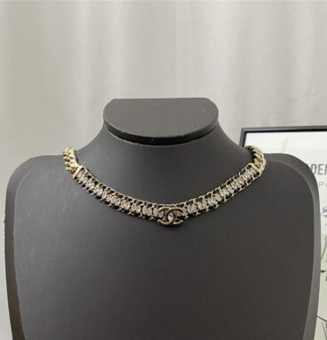 chanel rhinestone leather necklace