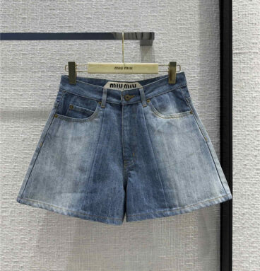 miumiu new contrast color patchwork denim shorts
