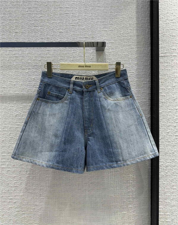 miumiu new contrast color patchwork denim shorts