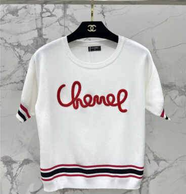 chanel embroidered logo lettering knitted short sleeves