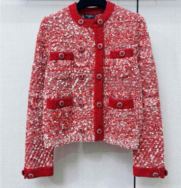 chanel special yarn snowflake velvet red cardigan