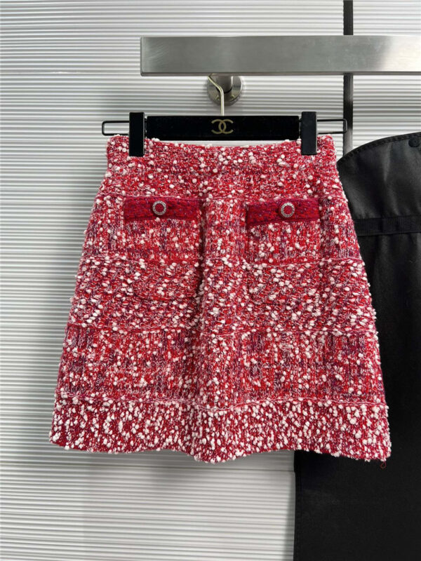 chanel yarn snowflake velvet red skirt