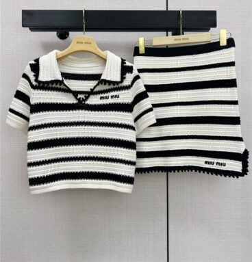 miumiu double pocket knitted top + skirt set