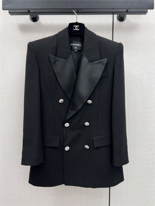 chanel satin collar double breasted suit