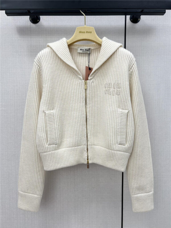 miumiu hooded zippered jacket with embroidered lettering logo