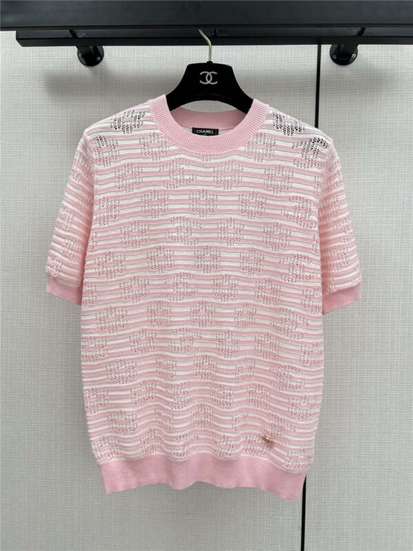 chanel crochet striped short-sleeved pullover sweater