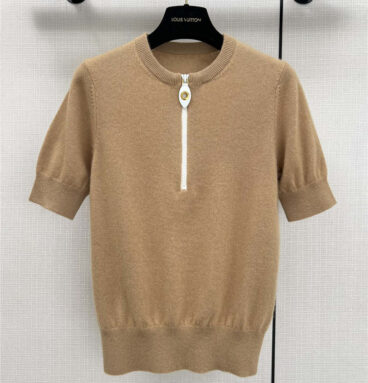 louis vuitton LV zippered short-sleeved cashmere top