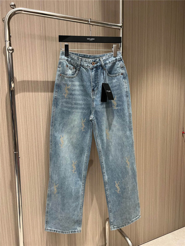 YSL printed washed jeans