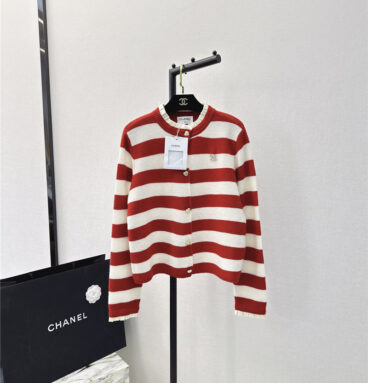 chanel new striped knitted cardigan