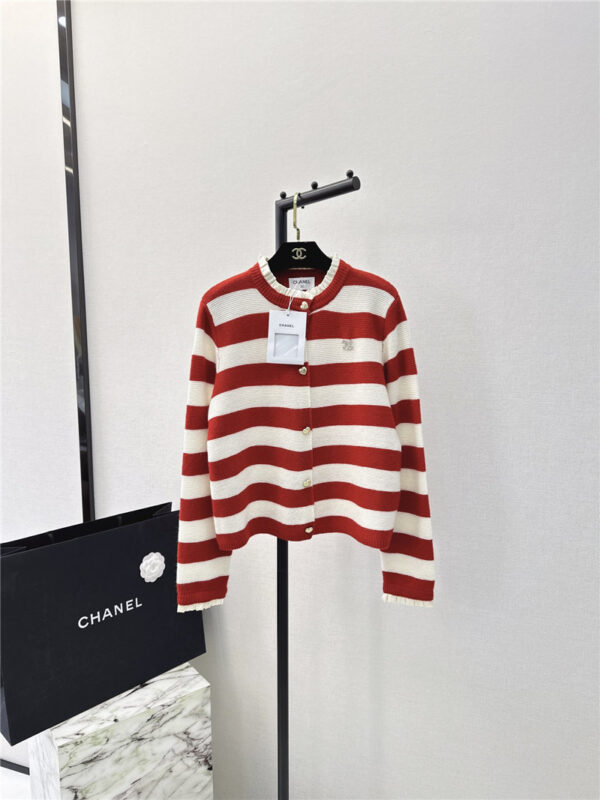 chanel new striped knitted cardigan