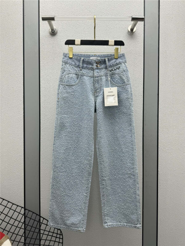 chanel light blue high waist jeans