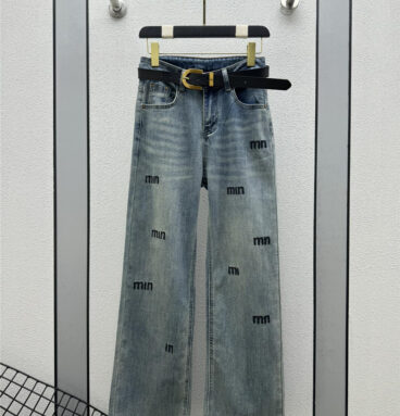 miumiu high waist draped commuter straight jeans