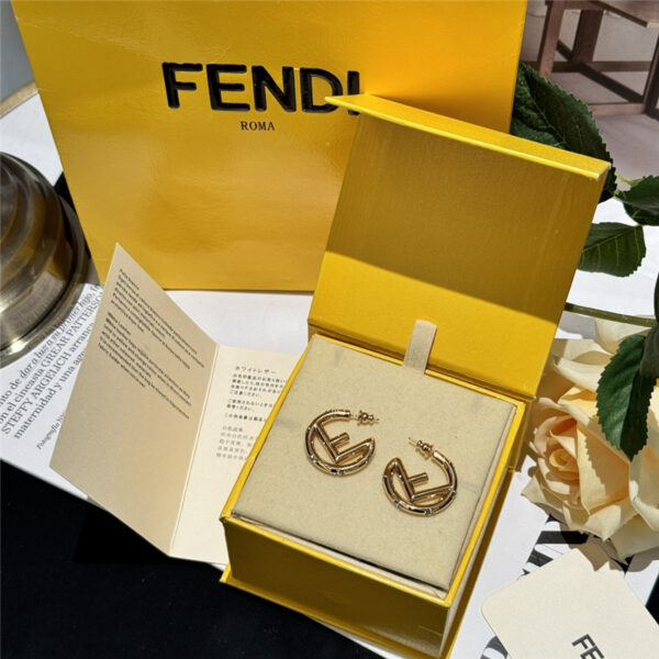 fendi gold metal diamond earrings