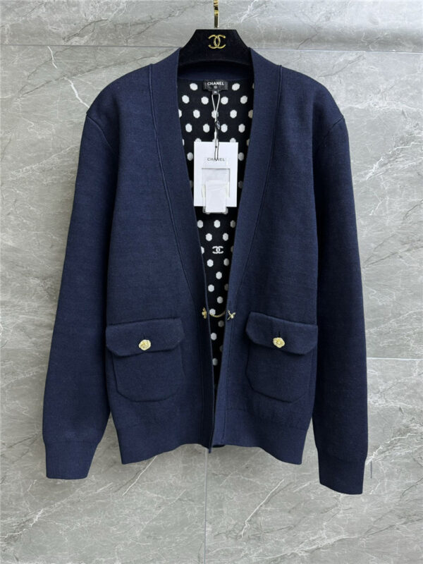 chanel blue knitted cardigan