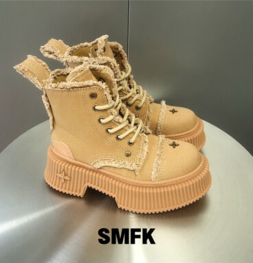 smfk distressed thick-soled martin boots lace-up short boots
