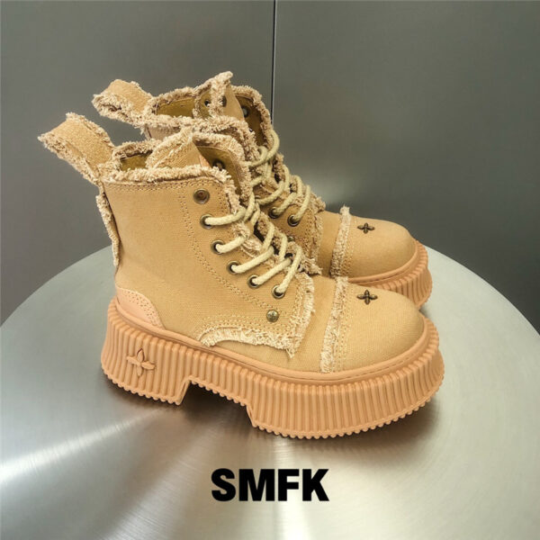 smfk distressed thick-soled martin boots lace-up short boots