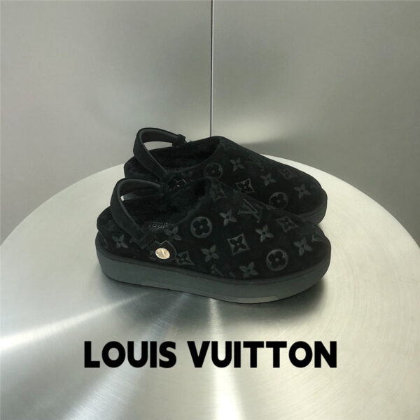 louis vuitton LV water platform slippers fur shoes