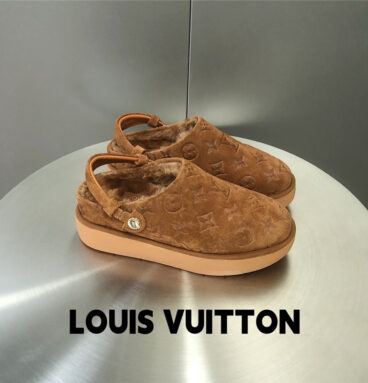 louis vuitton LV water platform slippers fur shoes