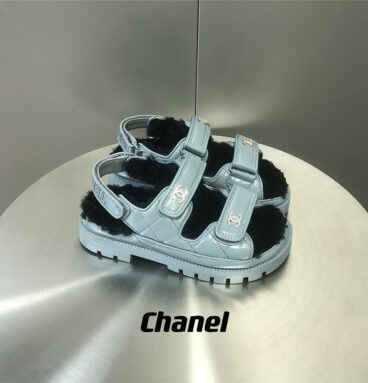 chanel Velcro fur sandals