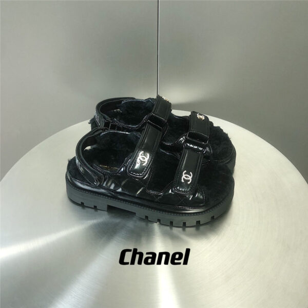 chanel Velcro fur sandals