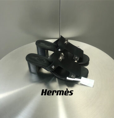 Hermès studded block heel sandals and slippers