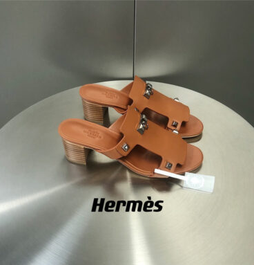 Hermès studded block heel sandals and slippers