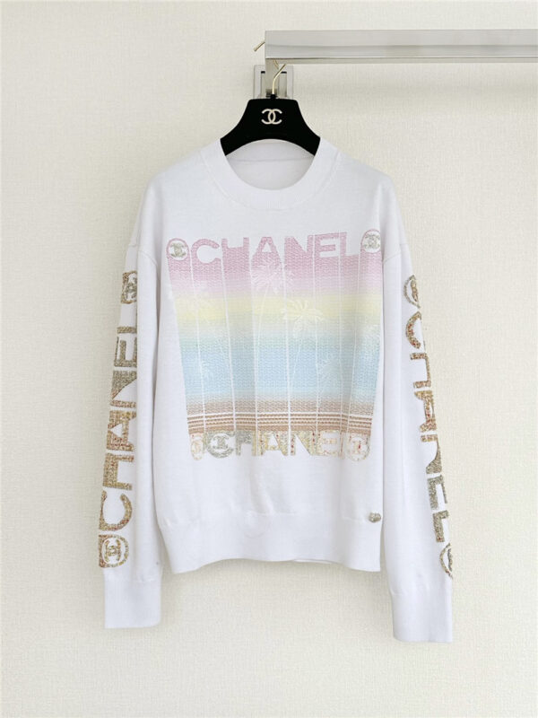 chanel gradient embroidered logo sequin sweater