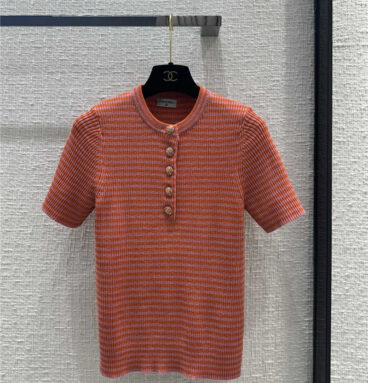 chanel salmon striped knitted short sleeves