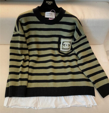 chanel new contrast color fake two piece sweater