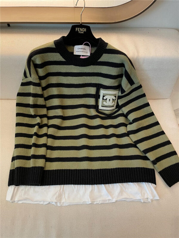 chanel new contrast color fake two piece sweater