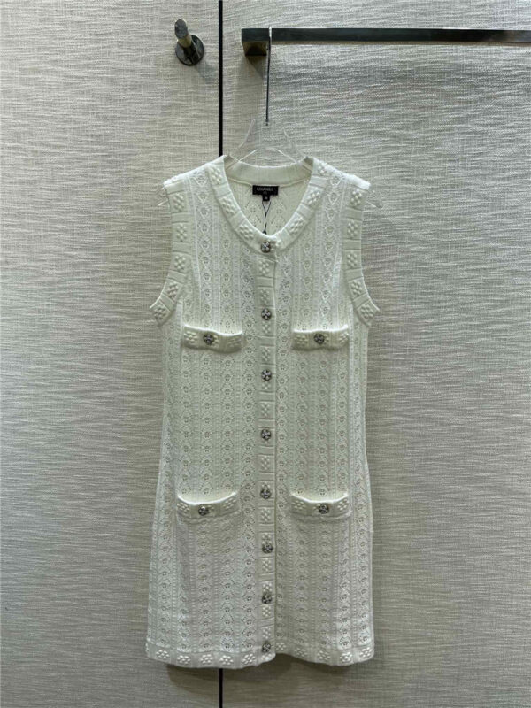 chanel hollow jacquard sleeveless vest dress