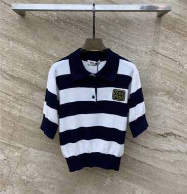 miumiu gold thread logo logoPolo striped short-sleeved sweater