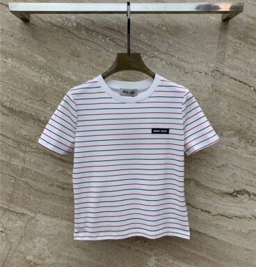 miumiu striped contrast short-sleeved T-shirt