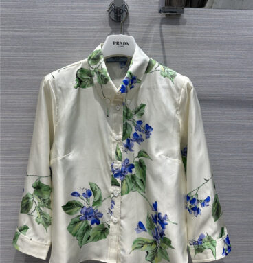 prada flower printed silk shirt