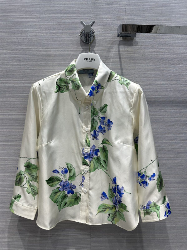prada flower printed silk shirt