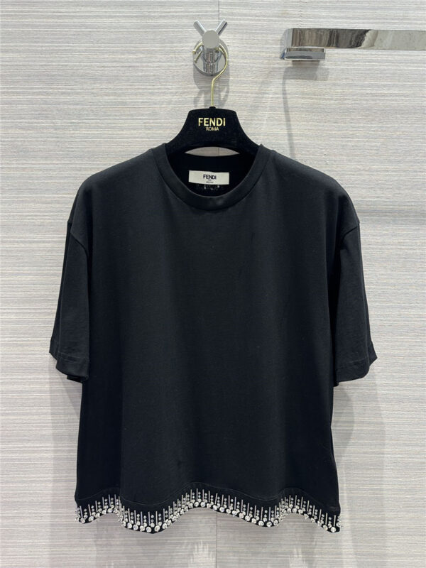 fendi exquisite embroidered beaded short-sleeved T-shirt
