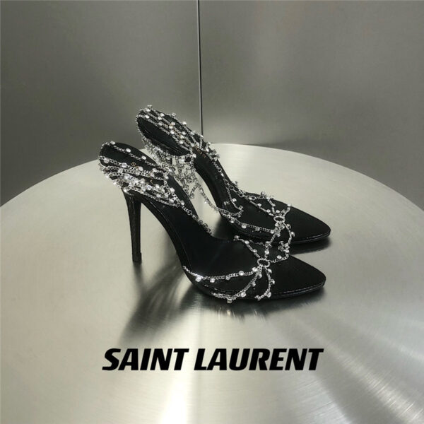 YSL metal diamond chain high heels