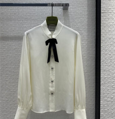 gucci bow web stand collar shirt