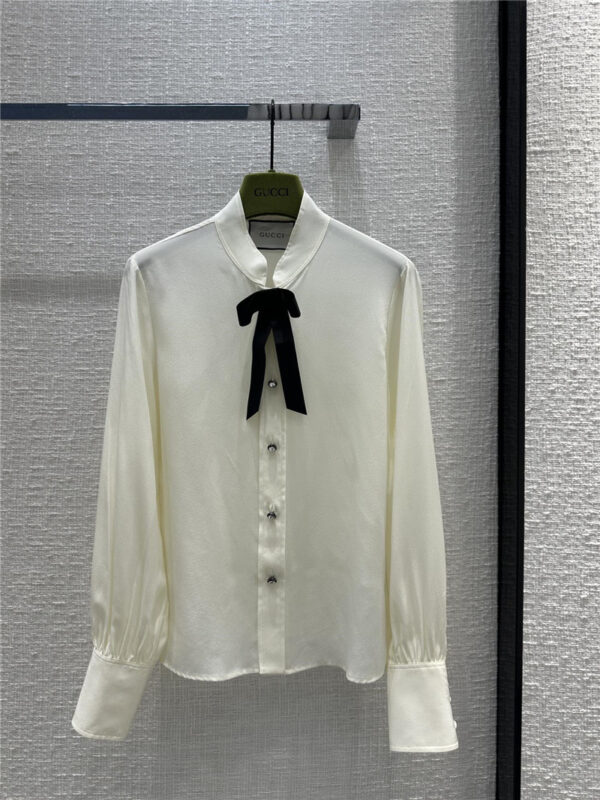 gucci bow web stand collar shirt