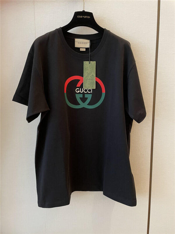 gucci red contrasting "Logo" loose short sleeves