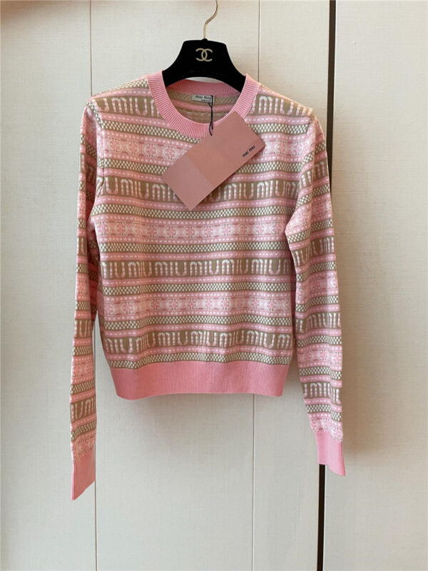 miumiu contrast letter jacquard pullover sweater